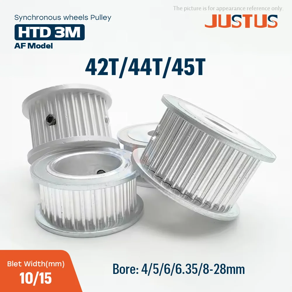 42T/44T/45T HTD 3M AF Type Timing Pulley Bore 4/5/6/6.35-28mm for Synchronous Belt Width 10/15mm 3D printer CNC Parts