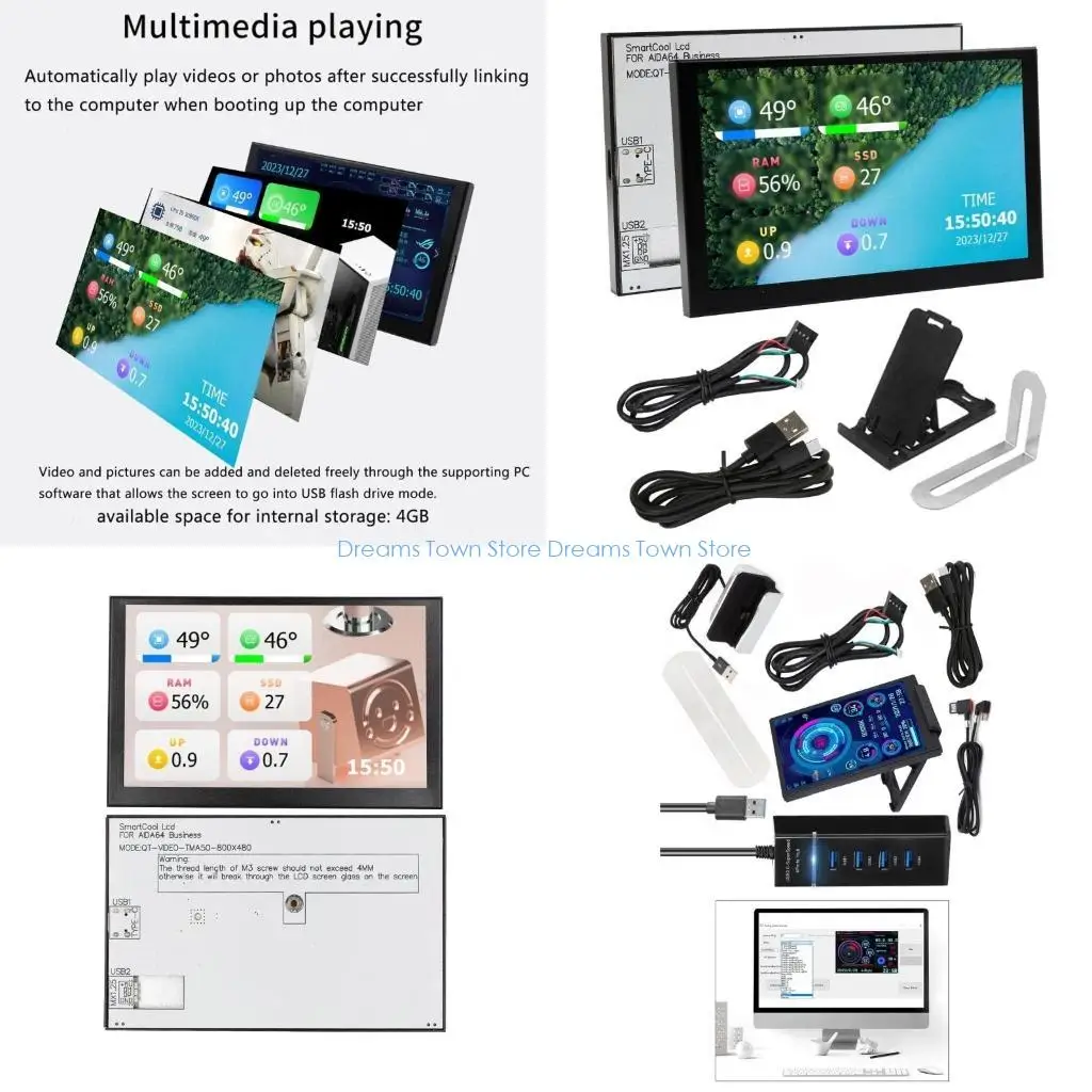 

HX6A TypeC Small Display 5inch Small Screen Sub Screen with Temperature Case Secondary Screen