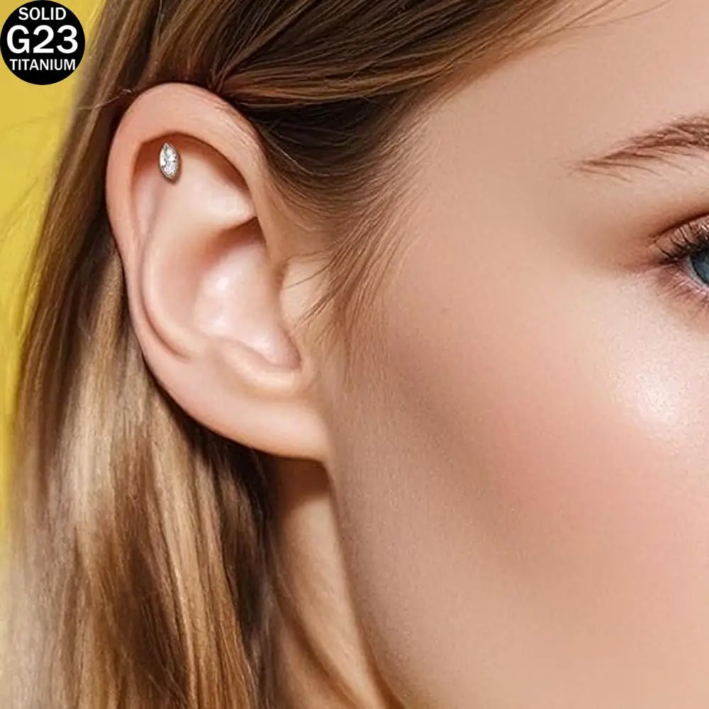 1Pcs Helix Piercing Jewelry G23 Titanium Stud Internally Threaded Flat Back Clear CZ Cartilage Tragus Conch Lobe Earrings Women