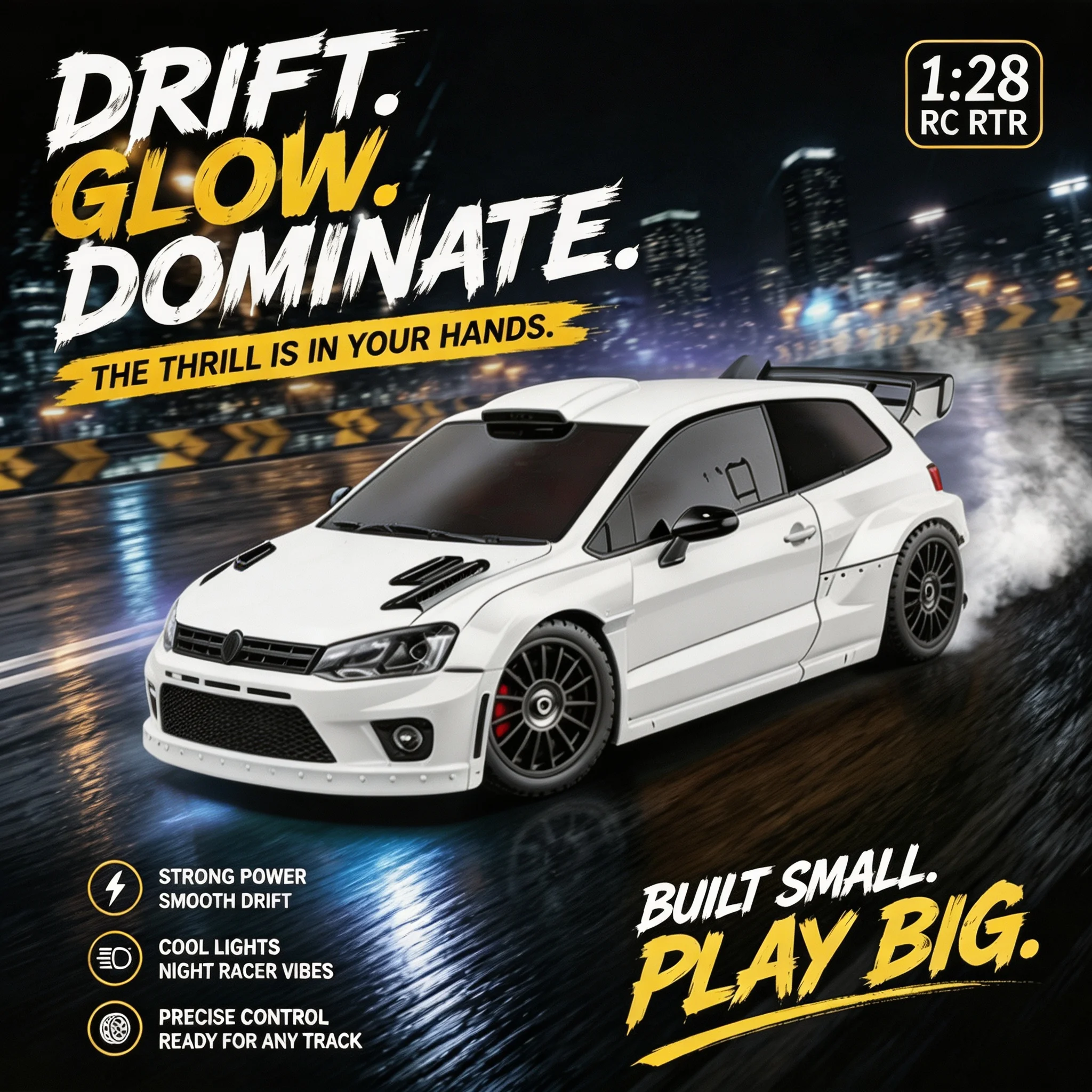 LDRC Drift Racing Model 4WD, Full Proportional Remote Control Sports Car with LED Lights, Birthday Toy Gift for Boys  ﻿