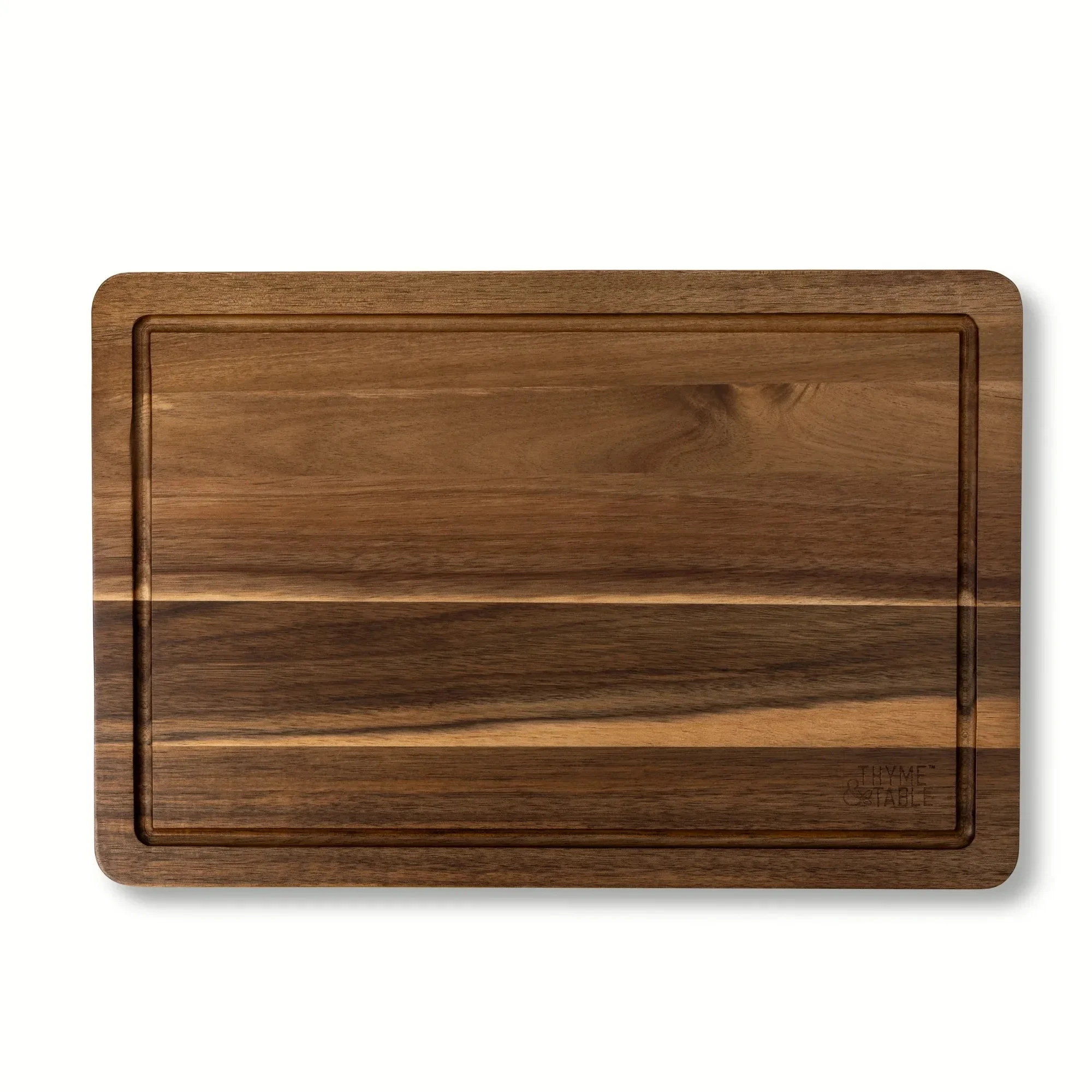 

Large acacia cutting board with a scratch-resistant surface to help keep knives sharp