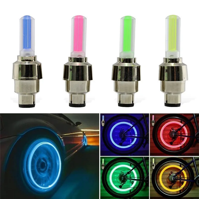 2/4Pcs Car Motorcycle Bicycle Tire Valve Caps Light LED Neon Flash Lamp Waterproof Universal Bike Wheel Lights Moto Accessories