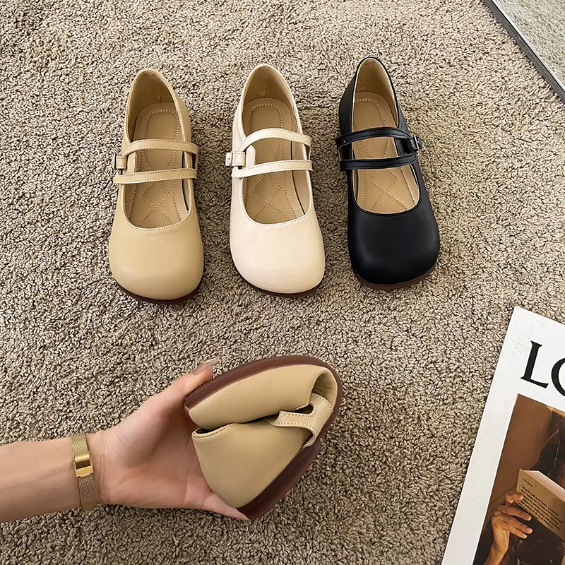 

French Retro Women Shoes 2022 Spring Summer New Mary Jane Woman Big Head Soft Bottom Fashion Temperament Evening Shoes Ladies