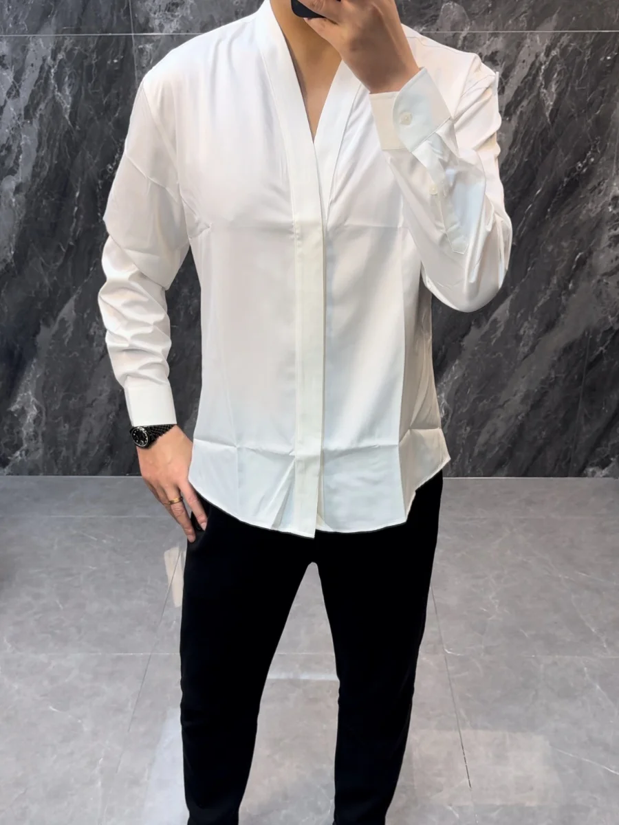 

Premium Feel Spring Summer Ice Sensation Original Design Simple Color V Ne High End irt Lightweight Versatile Colla...