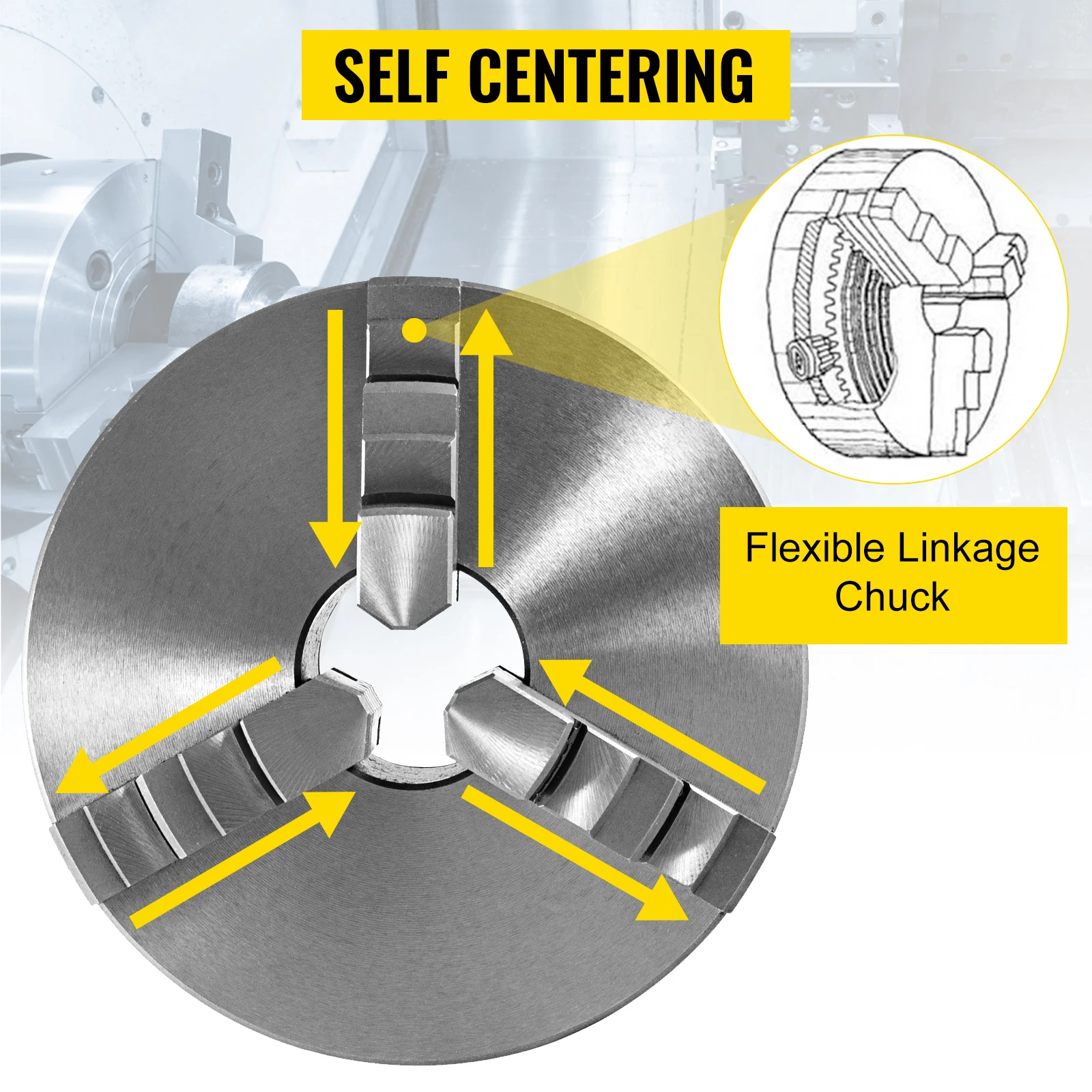 VEVOR K11 Lathe Chuck 3 Jaws Manual Self-Centering K11-100 K11-125 K11-160 K11-200 W/ Mounting Bolt for Grinding Milling Turning