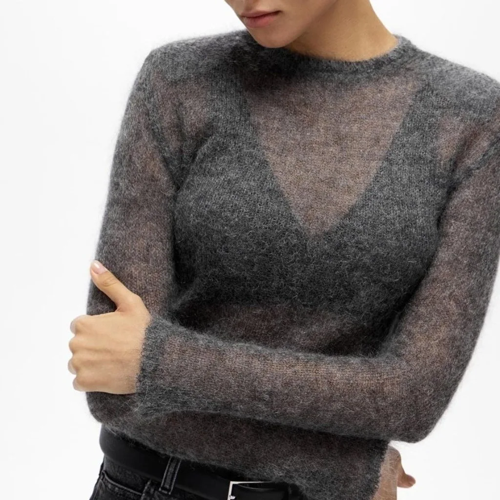 

Solid Round Neck Thin Knitted Sweater For Women Fashion Commuting Long Sleeve Pullover 2024 Autumn New Female High Street Jumper