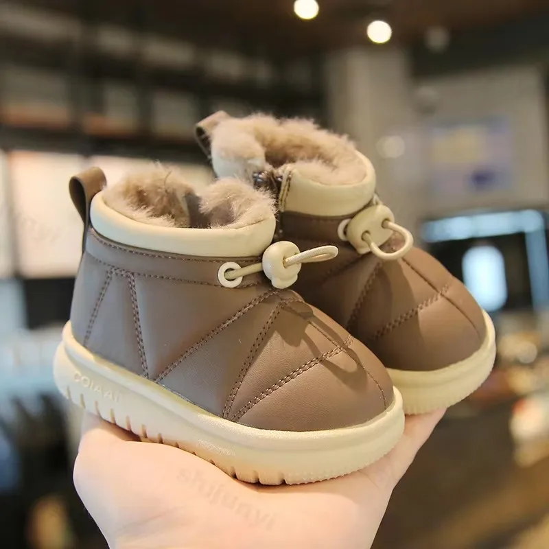 Bottes d'hiver pour bébés garçons et filles, chaussures de neige en plein air, bande élastique, peluche, coton, non ald, chaussures décontractées pour enfants, mode