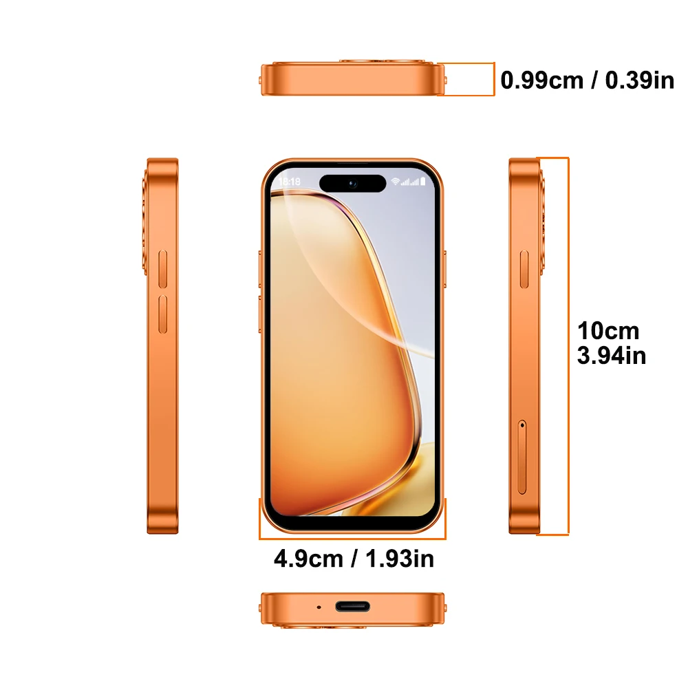 ONEMYTH A18 Pro Mini Smartphone 3.88-inch 2GB RAM 16GB ROM Dual SIM Standby 2000mAh Battery Android 12.0 Face ID 4G Small Phone