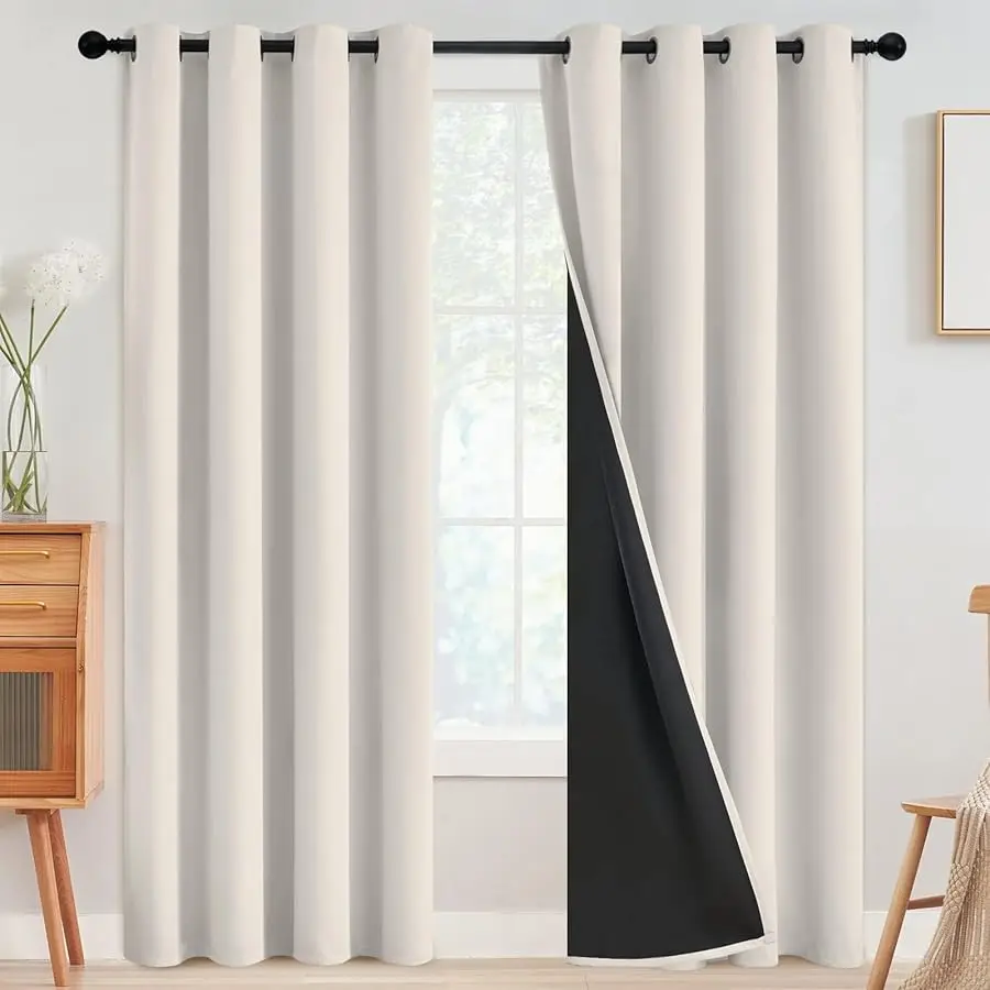 

100% Blackout Curtains for Bedroom,Thermal Insulated Grommet Window Drapes Room Darkening Cream Curtains for Li ing Room with Bl