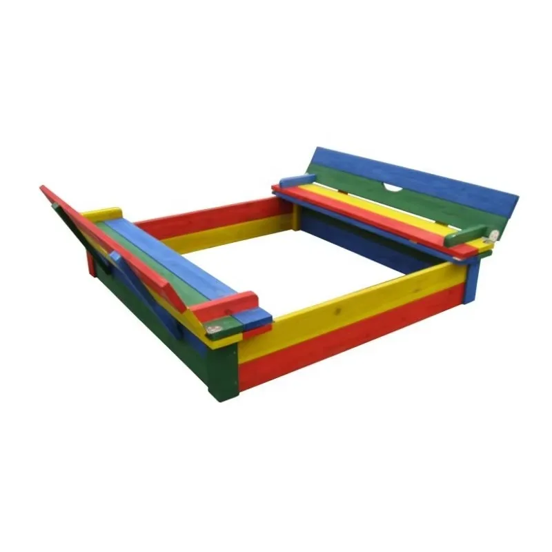 Children Kids Outdoor Garden Wooden Sand Pit with Foldable Bench
