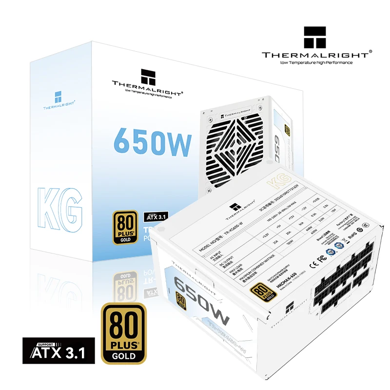 

Thermalright TR-KG650W Белый блок питания ATX Золотая медаль Полный модуль ATX3.1 Блок питания для настольного компьютера 650 Вт/750 Вт/850 Вт