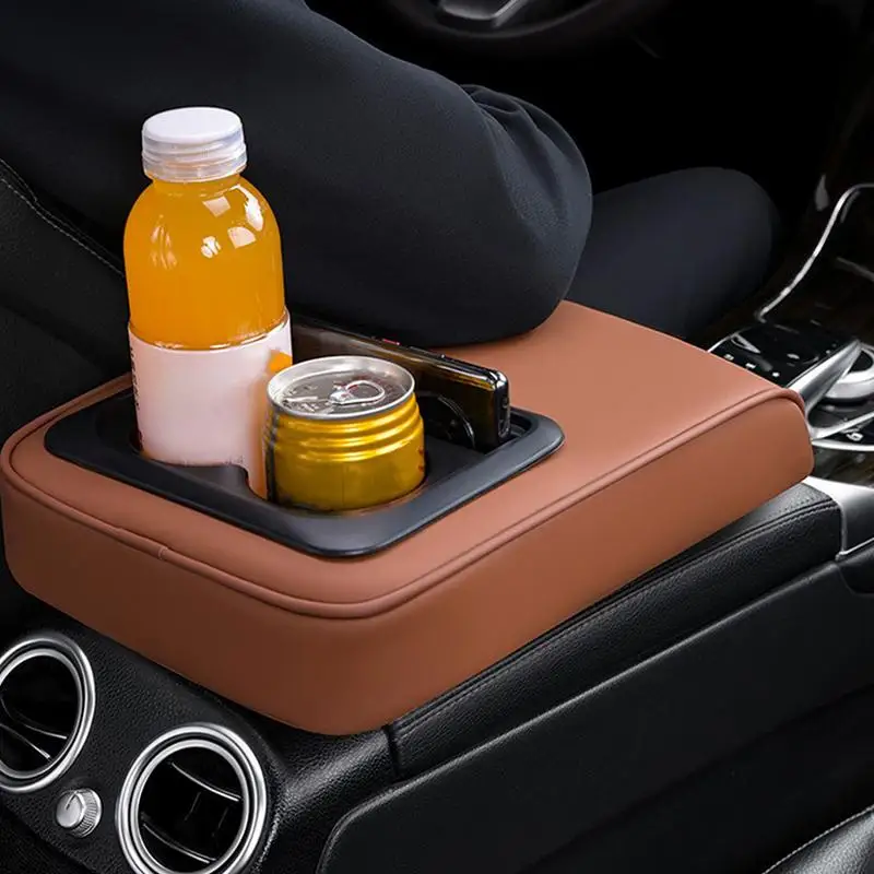 Car Center Console Cover Leather Armrest Heightening Pad Multifunctional Automotive Interior Arm Rest Cushion with Cup Organizer