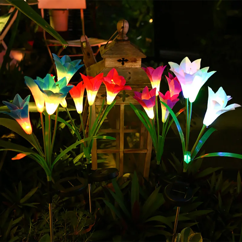Solar Flower Lights Outdoor Waterproof Multi-Color Changing LED Garden Stake Lights Solar Powered Artificial Landscape Lighting
