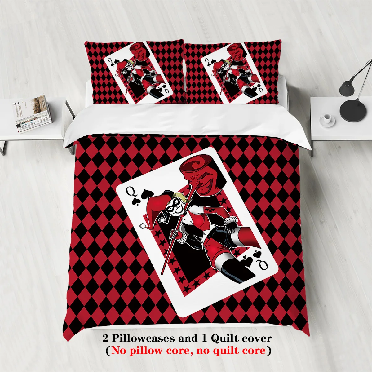 3pcs Harley Quinn comic theme print 1 quilt cover + 2 pillowcases skin-friendly, breathable, warm, anti-pilling, bedding set