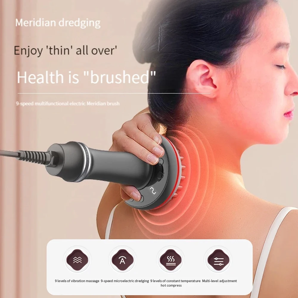 Electric Meridian Brush Gua Sha Body Massager Vibrate Microcurrent Hot Compress Scraping Lymphatic Drainage Machine Fat Burner