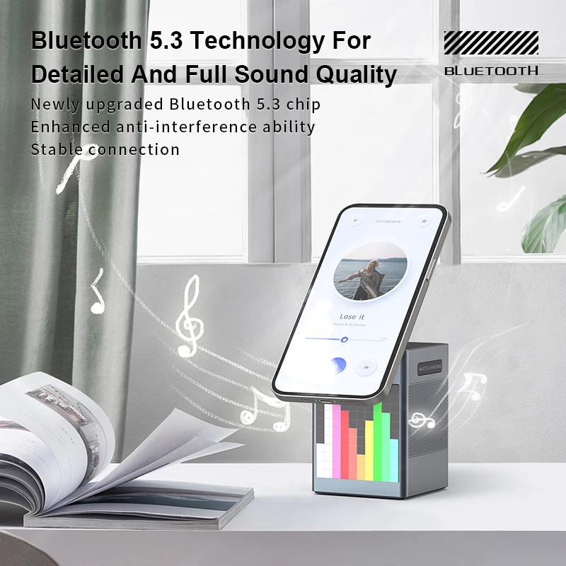 6-in-1 Bluetooth Speaker with Magnetic Wireless Charger, Folding Fast Charging Dock, Audio Clock, Compatible with Apple Devices