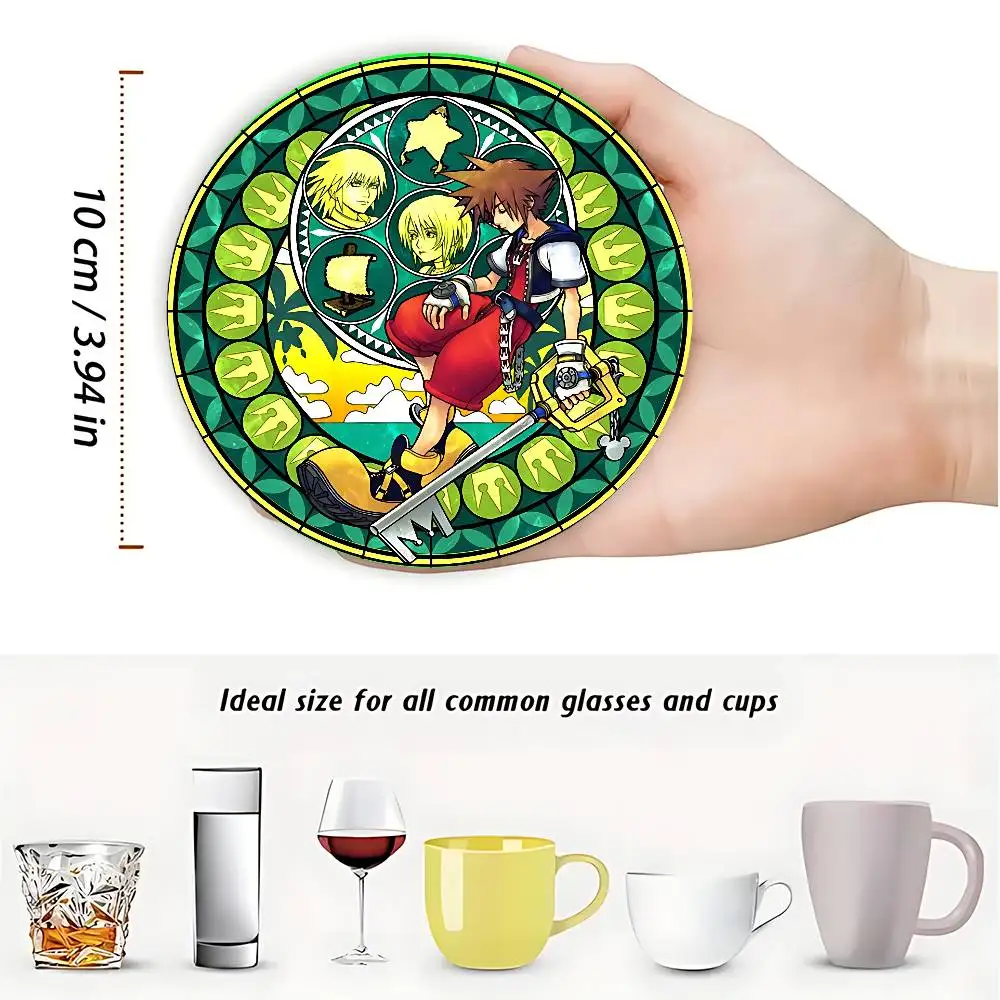 K-Kingdom H-Hearts Game Round Wooden Coasters For Cute Design Suitable for Drinks Tea,Coffee Home Perfect Gift
