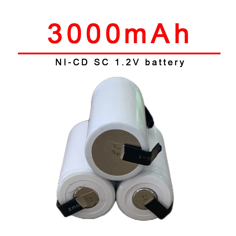 SC 1.2V 3000mAh Rechargeable Battery Sc Sub C Ni-cd Cell Batteries with Welding Tabs for Electric Drill Screwdriver