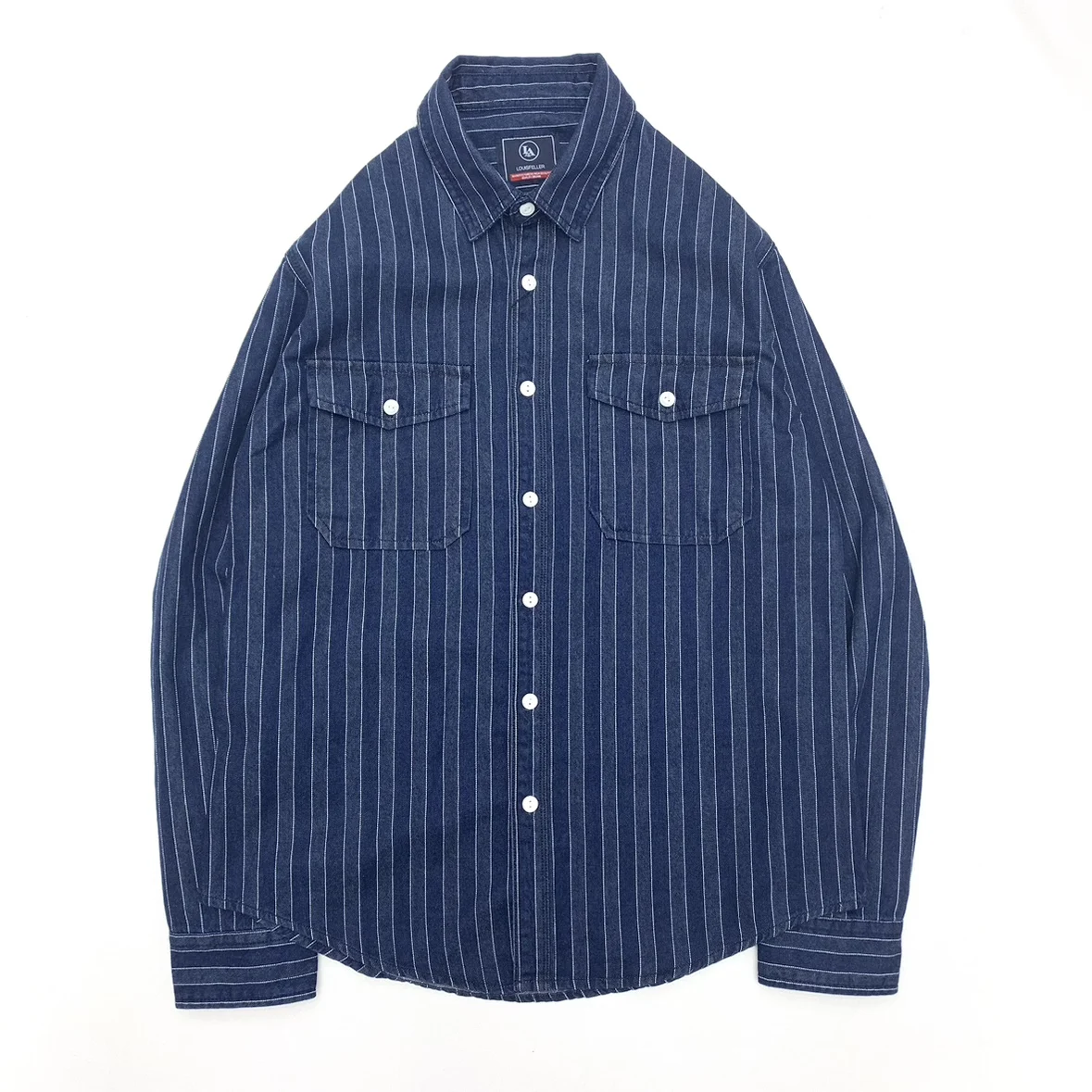 

Men's Workwear Shirt Amekaji Japan Retro Vintage 100% Cotton Herringbone Striped Autumn Loose Long Sleeve Shirt Coats Autumn