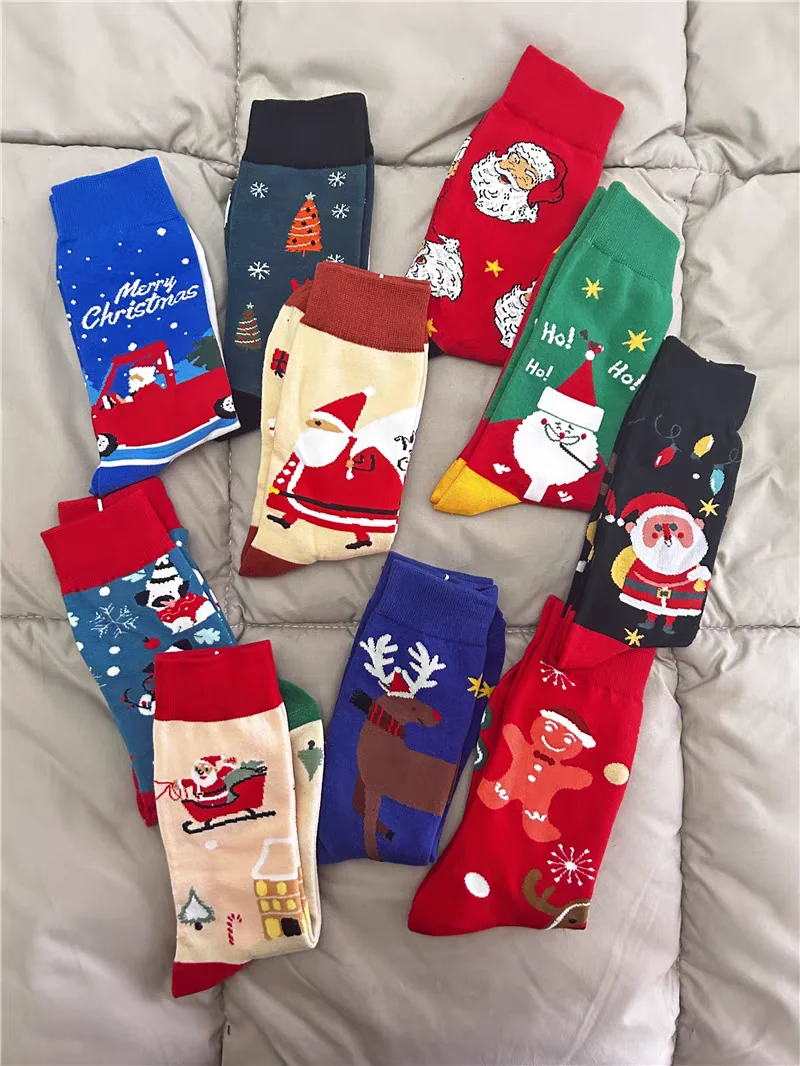 レディース クリスマス ソックス 面白い クリスマス サンタクロース 雪の結晶 エルク コットン クルー ハッピー ソックス メンズ 新年 面白い ソケン