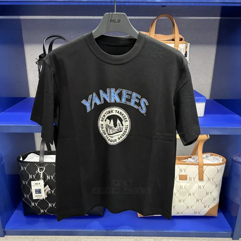 Лето 2025 г., новая модная элитная брендовая футболка M L B с дизайнерским узором и принтом, свободная спортивная футболка с короткими рукавами для отдыха, унисекс