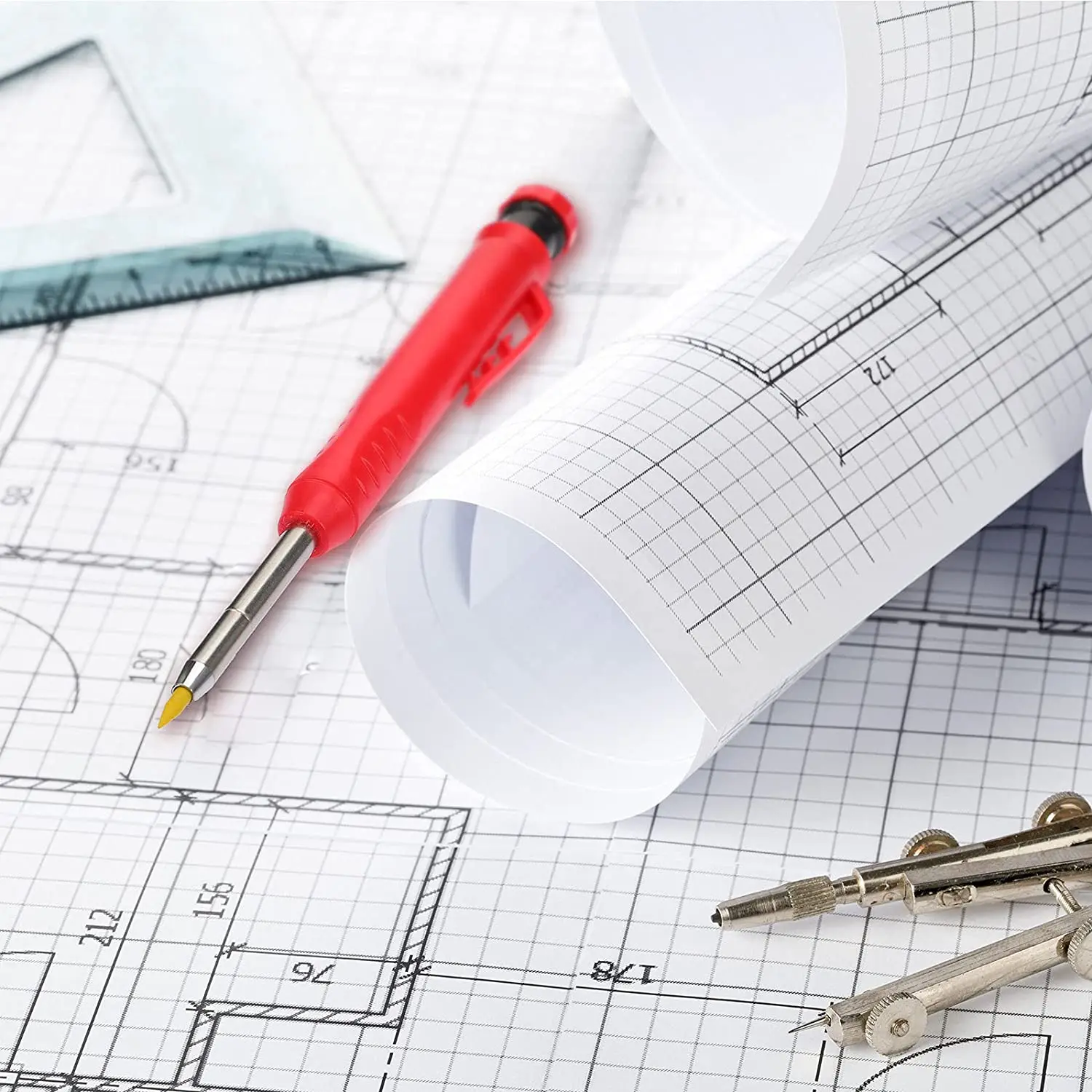 Solid Carpenter Pencil Set For Deep Hole Marker With Refill Leads Marking Wood Tool Woodworking Deep Hole Mechanical Pencils