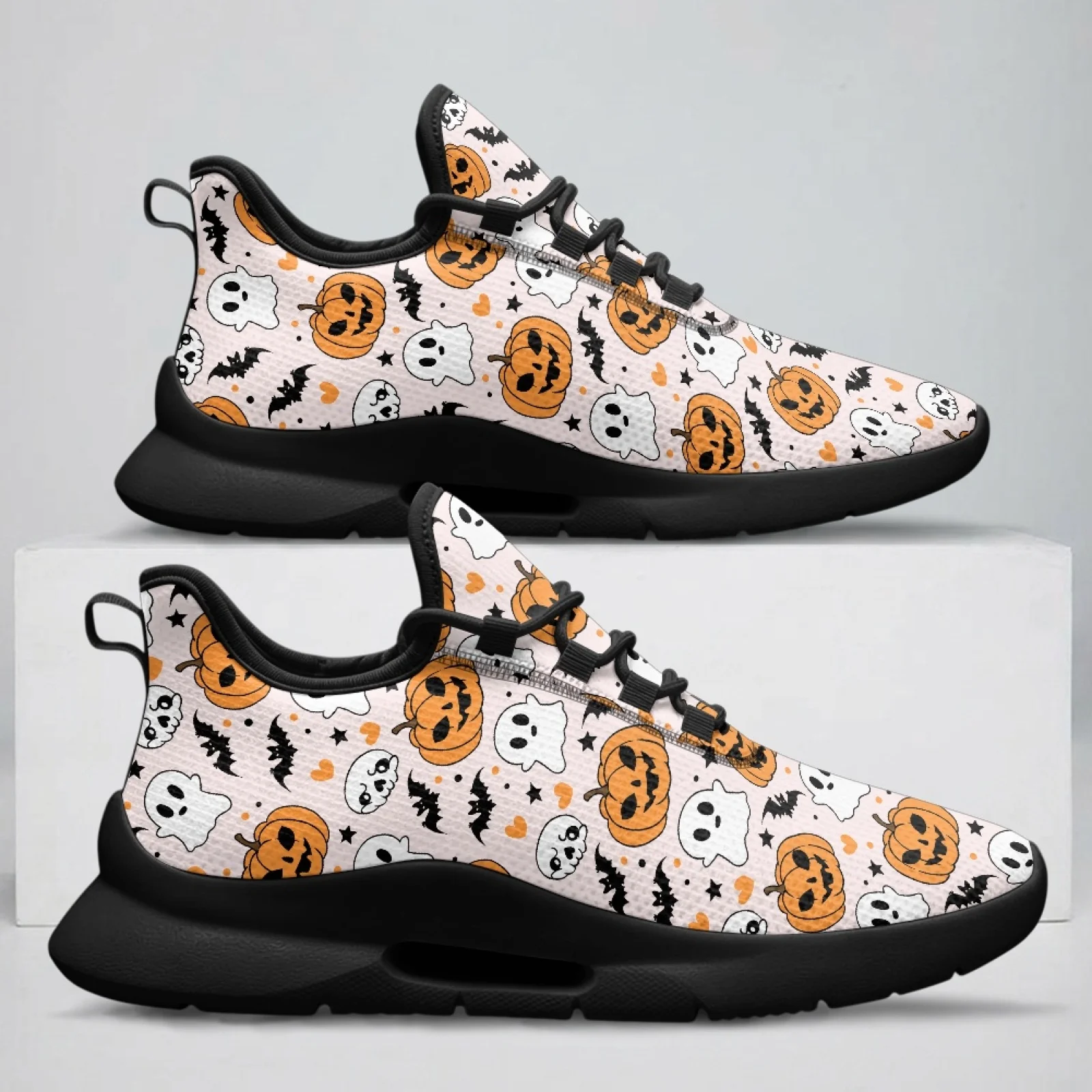 PENSTROLL Pumpkin Ghost Bat Breathable Men's Fashion Sneakers for Adult Work Walking, Formal Men's Sneakers