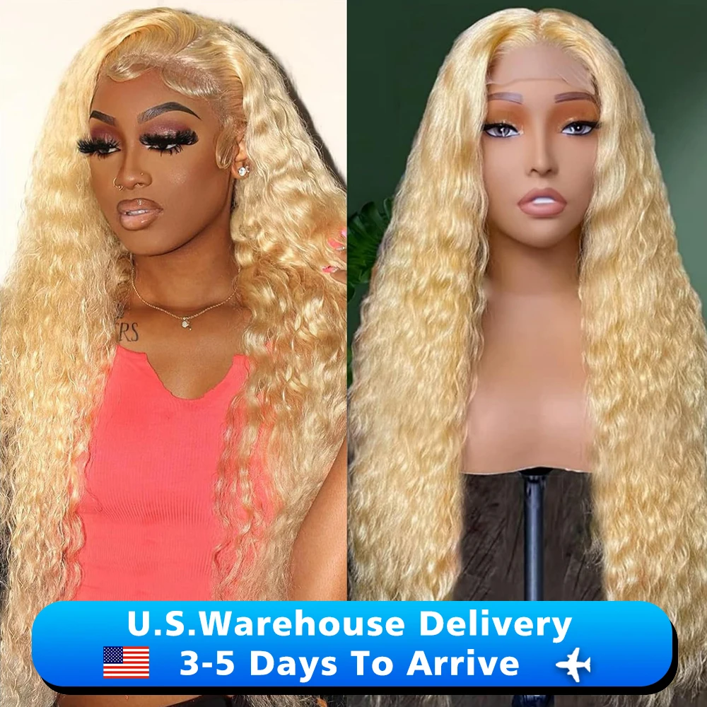 250 Density 40 Inch Deep Wave 613 Honey Blonde 13x6 Lace Front Human Hair Wigs 13x6 Lace Frontal Curly Wave Wig For Woman