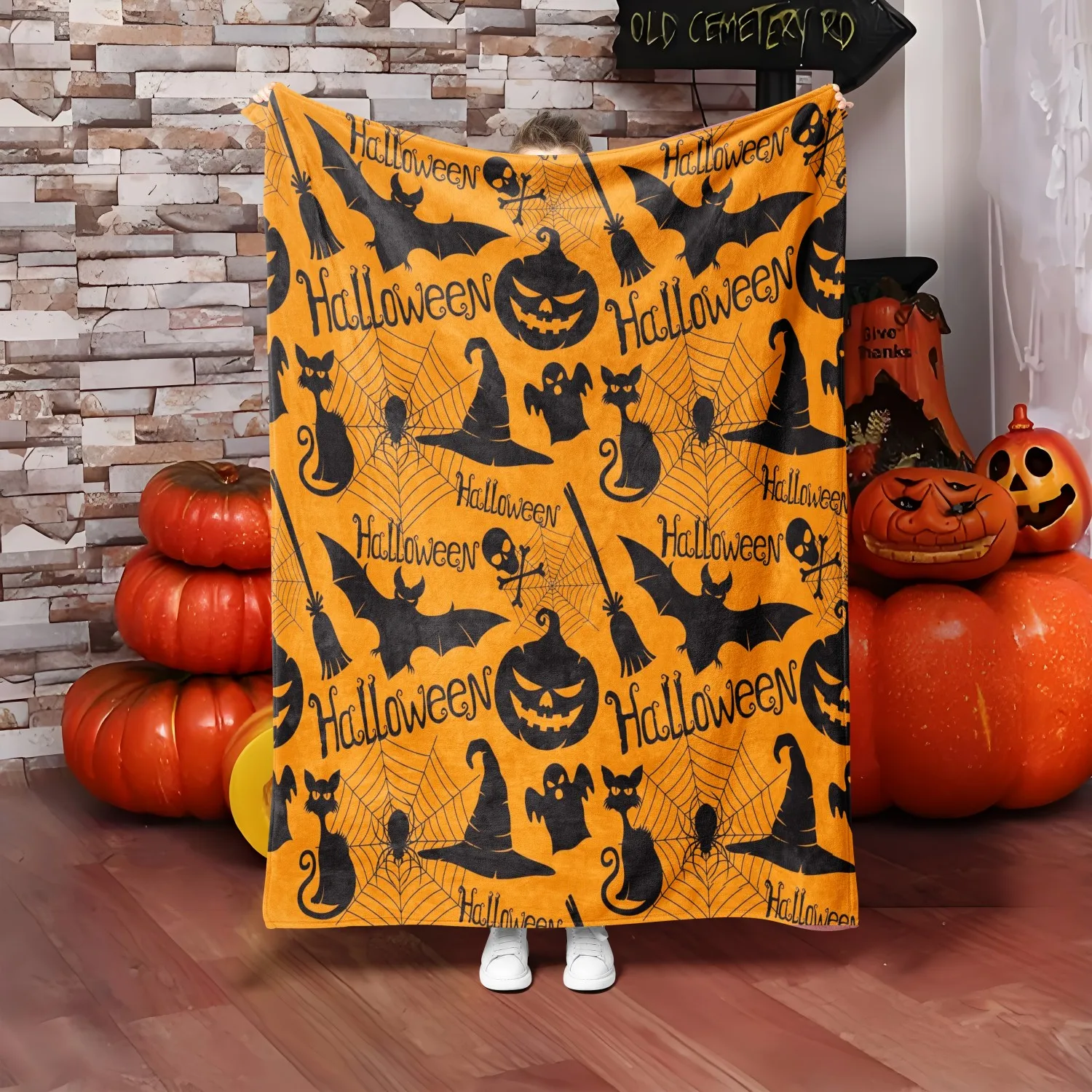 1PC Halloween theme Skull Hat Bat Ghost New design Throw Blanket All Saints Day Gifts for Couch Bed Car Camping all season use