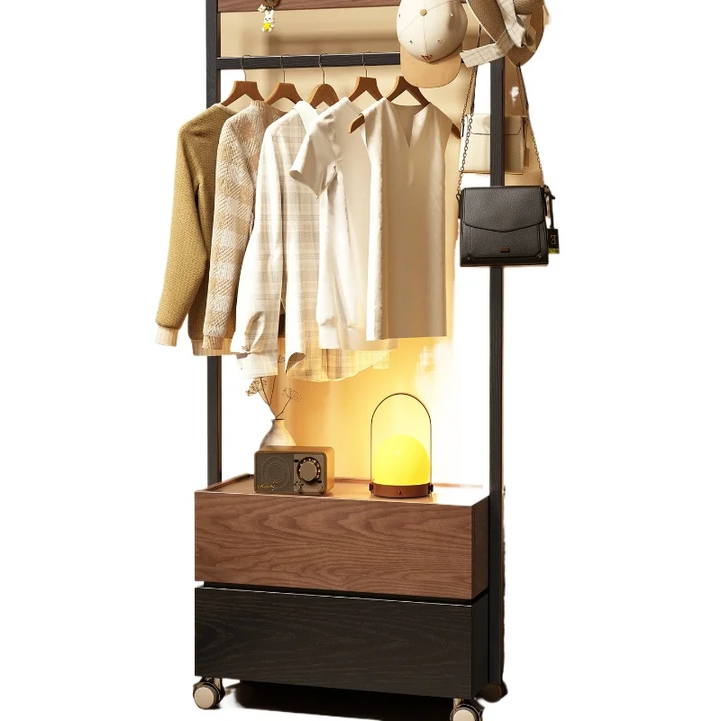 

Solid wood coat rack, floor-to-ceiling bedroom removable hanger, simple bedside table hanger integrated