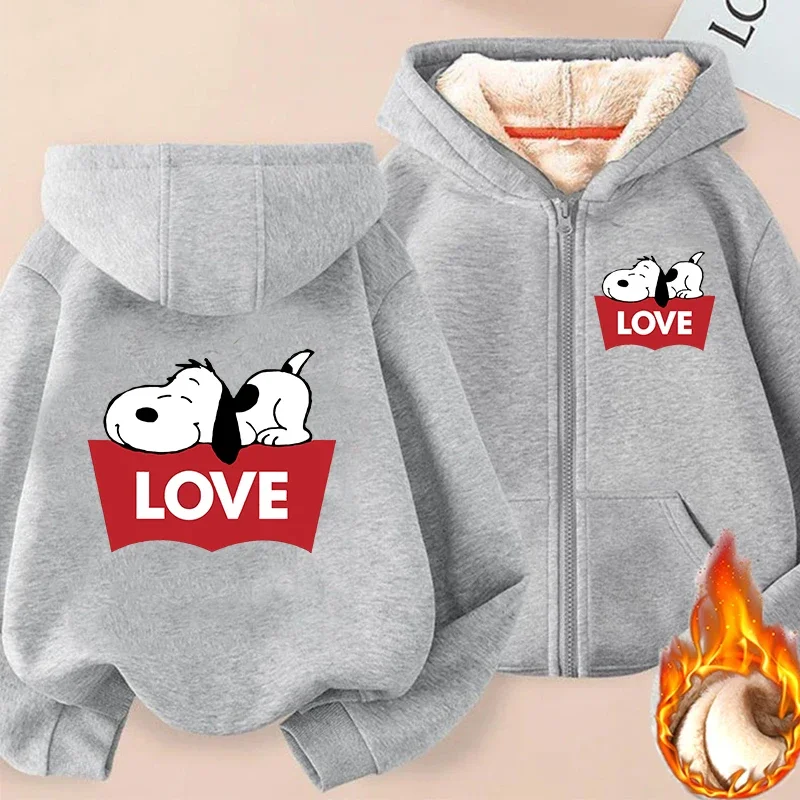 snoopy Zipper Hoodie Sweatshirt Girl Winter Keep Warm Jacket Women Oversized Thick Kawaii Streetwear Casual Hoody Coat Tops Gift