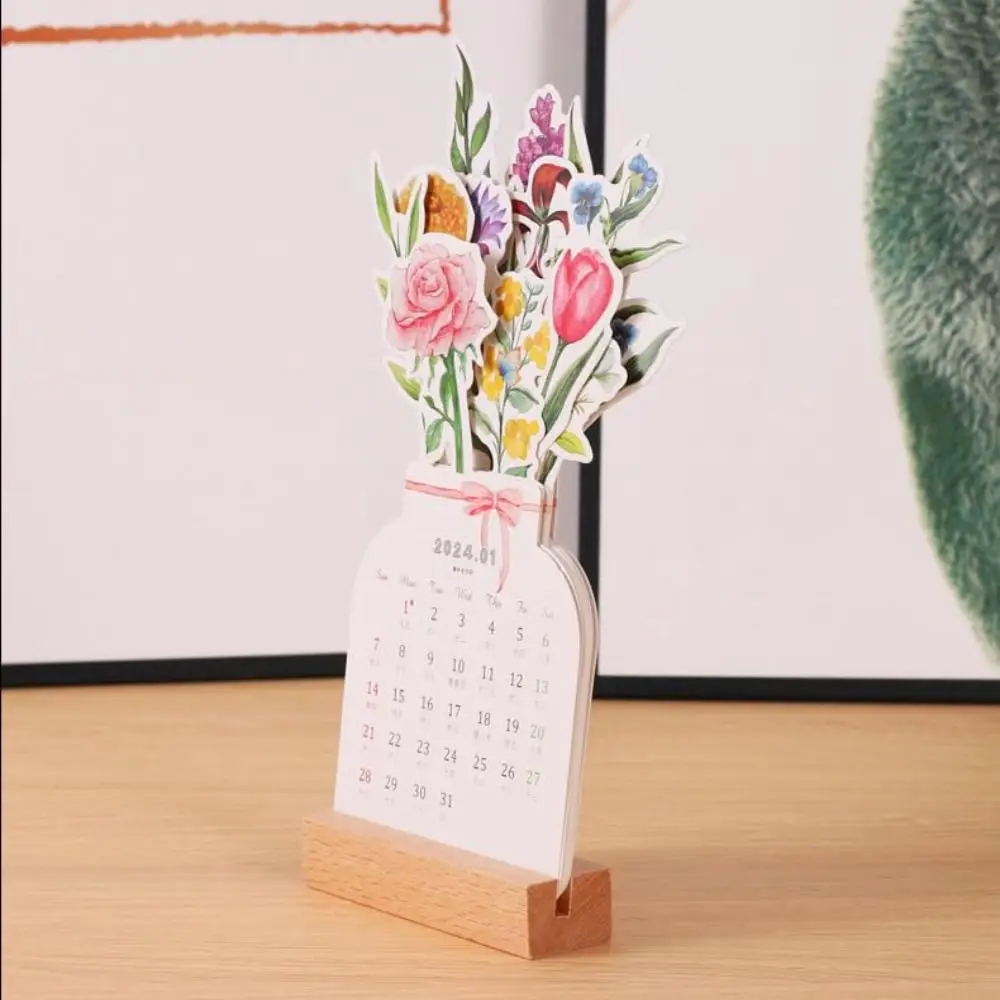 Desk Calendar Bloomy Flowers Desk Calendar New Year Vase Shaped Countdown Calendars Office Desk Decor Gift Desktop Flip Calendar