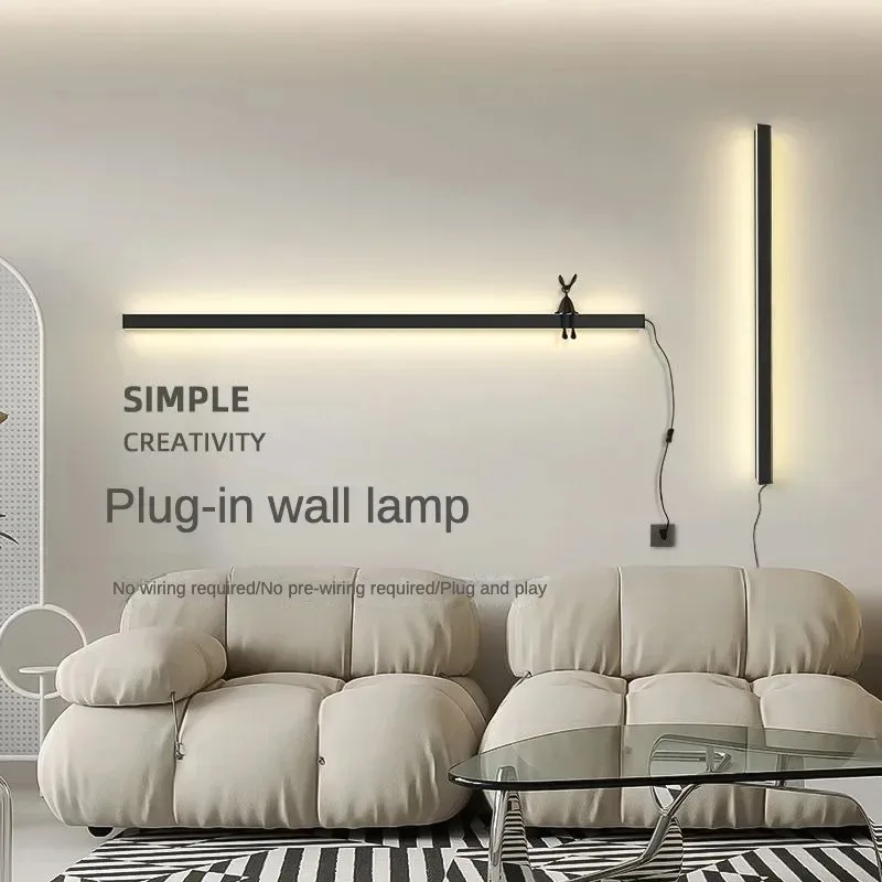Minimalist long strip wall lamp LED lamp modern and simple single-word background line bedroom lamp bedside wall decoration wall