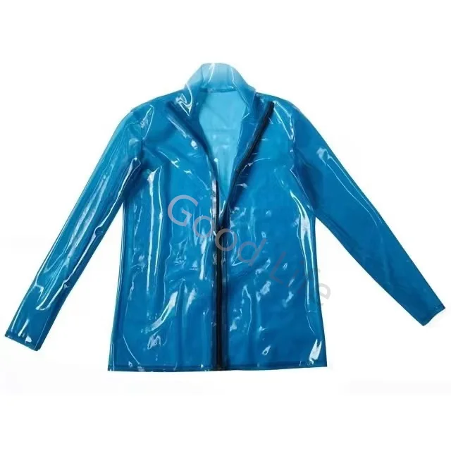 

Handmade Sexy Men's Latex Stretch Coat Rubber Men's Front Zipper T-Shirt Latex Male Top