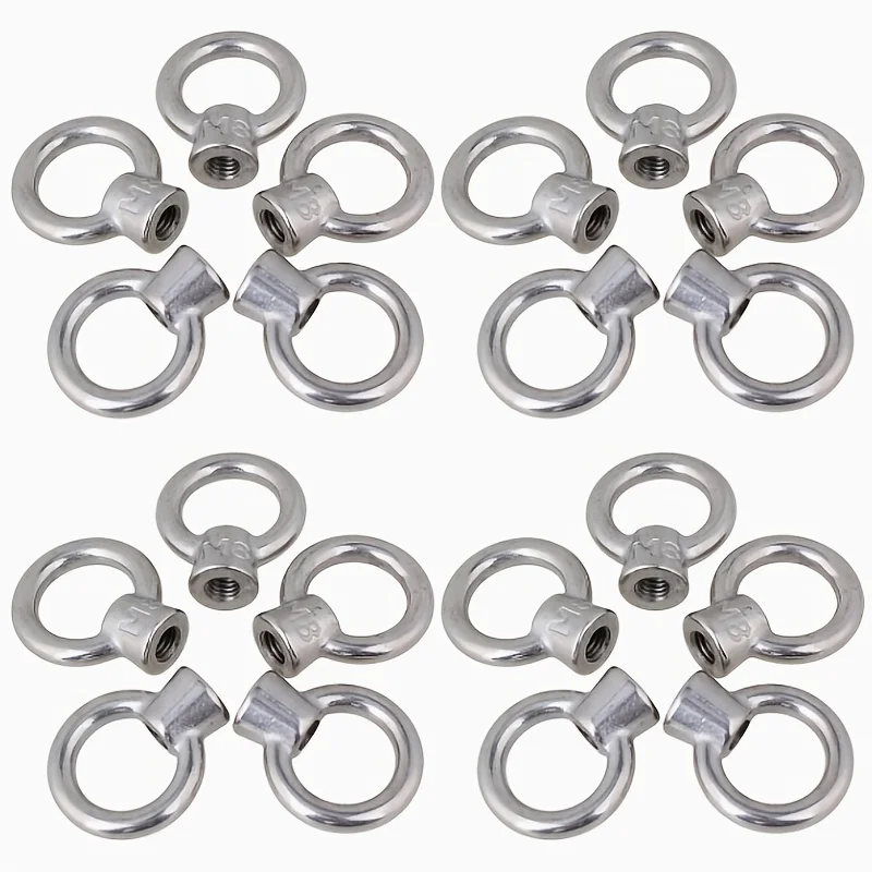 10 Pieces 304 Stainless Steel M8 Ring Nut, Ring-Shaped Rigging Lifting Japanese Style Eye Nut, Hand-Tightened Round