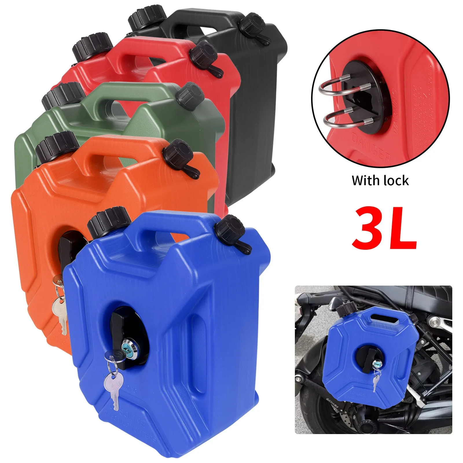 3L Portable Plastic Cans Gas Fuel Tank Emergency Backup SUV Motorcycle Accessories Petrol Diesel Storage Gas Tank with Lock