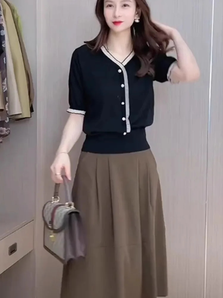 

Женский летний облегающий вязаный свитер с кружевными вставками, корейская версия, прямой крой, шелковый топ