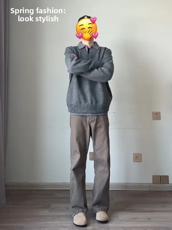 

Cleanfit Brown Denim Jeans Men's Spring Autumn High Street American Sle Loose Straight Leg Wide Leg Trendy Jeans