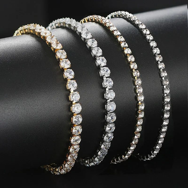 Iced Out Zircon Tennis Bracelet Anklet Chain For Women Dazzling 4mm Cubic Zirconia Silver Color Trend 2024 Foot Jewelry OHA001