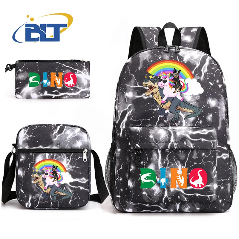 Saco escolar do estudante da impressão do dinossauro, mochila Tyrannosaurus Rex, bolsa de ombro infantil, lápis, presente de volta à escola, 3 pcs