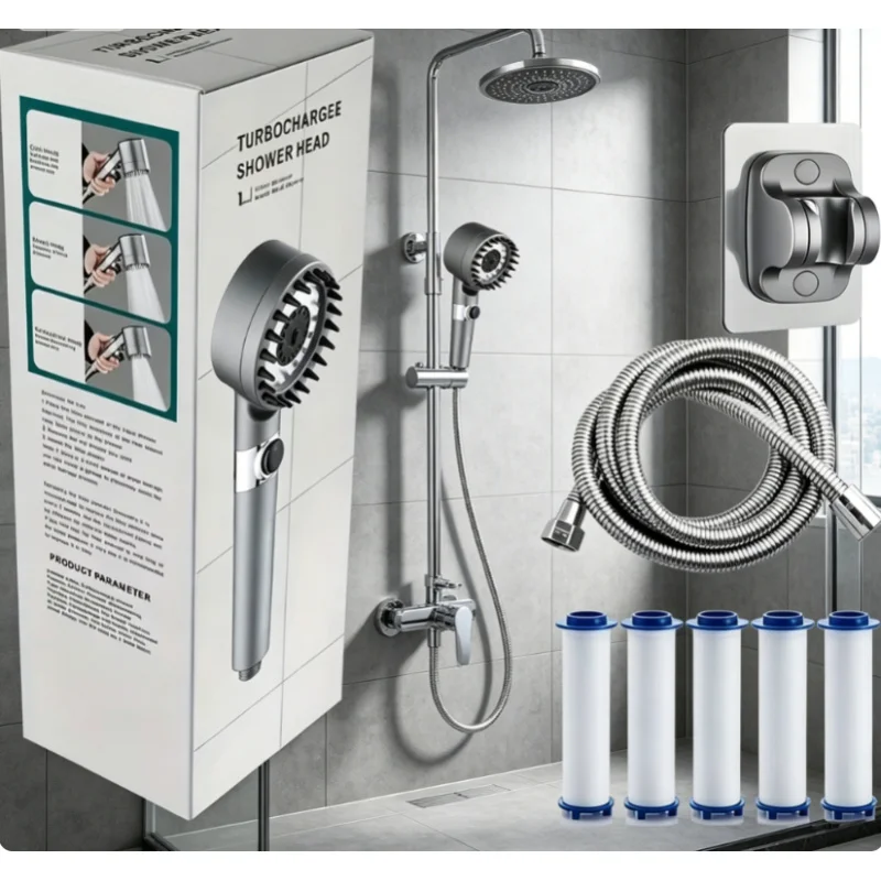 

Turbo Pressurized Ion Drop Shower Head Handheld Built In Filter Multi Spray Modes On Off Switch Home Bathroom Accessory