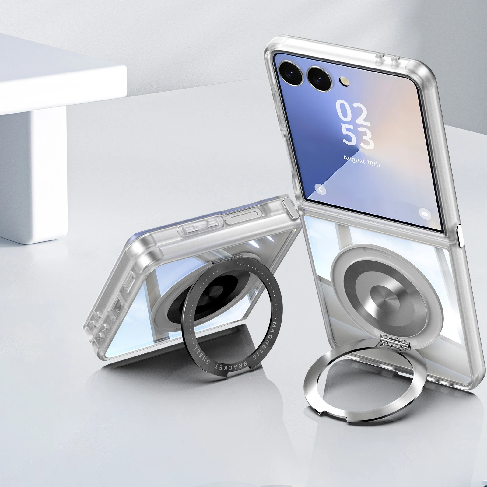 

Чехол для Samsung Galaxy Z Flip 7, подставка и магнитная беспроводная зарядка] Кольцевой держатель с защитой от падения, угловой ПК, жесткая задняя крышка