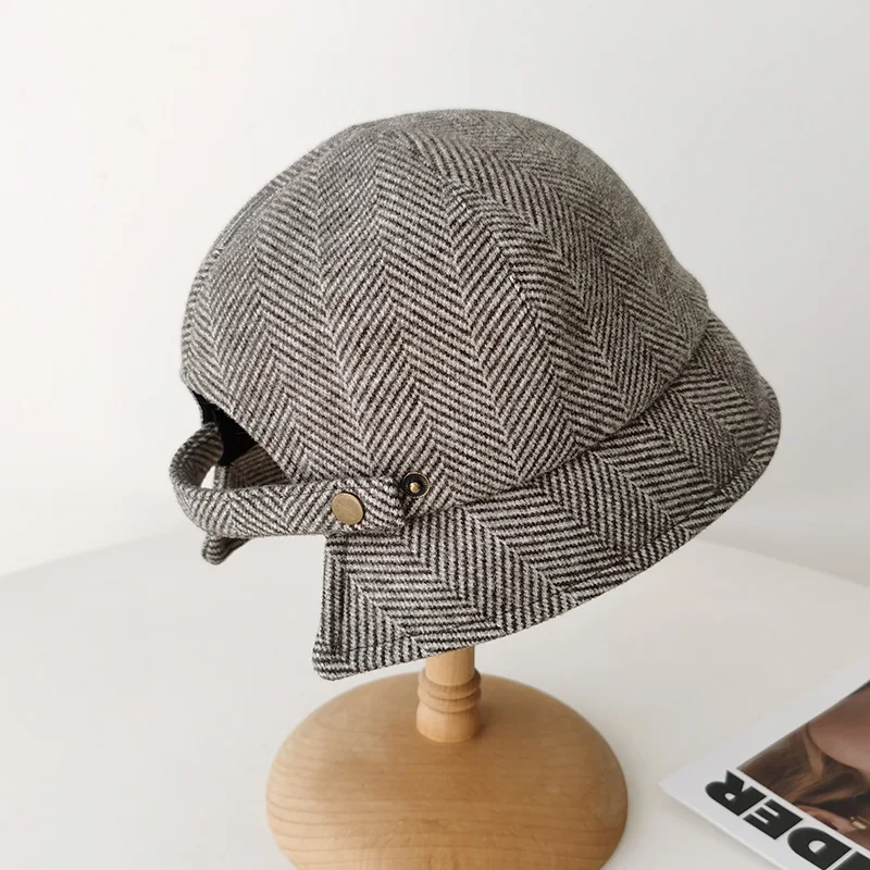 High Quality Woolen Twill Bucket Hats Women Autumn and Winter Retro British Fashion Versatile Short-brimmed Basin Caps for Men