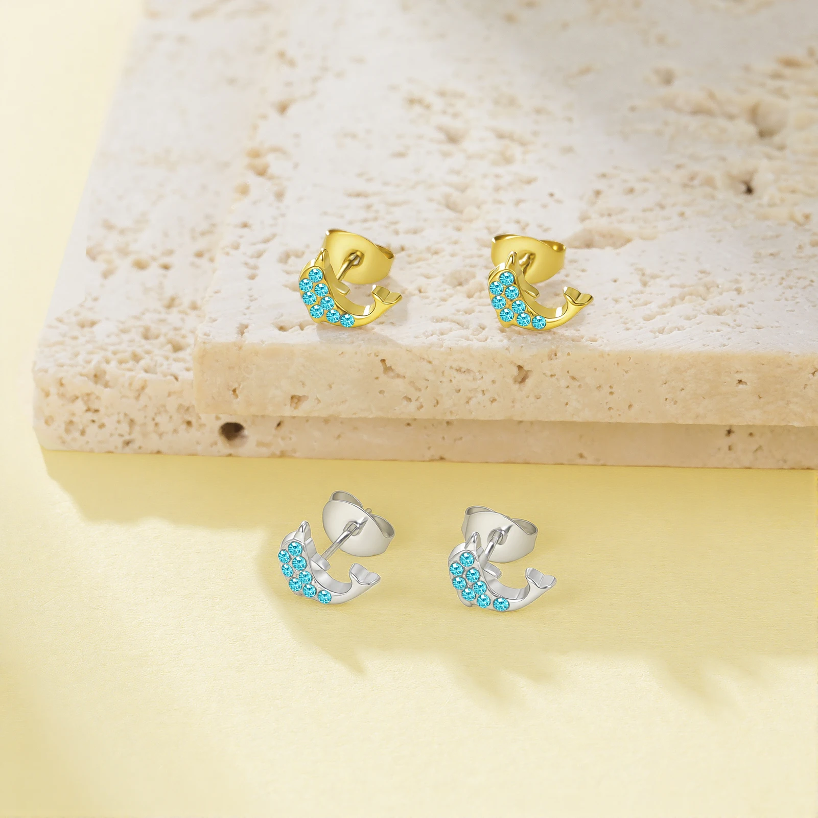 Eueavan 3D Delfin Strass Ohrstecker Ozean-Tier Schmuck mit Kristallen Besetzt Niedliche Frische Edelstahl Strandgeschenke Großhandel – Detail 2