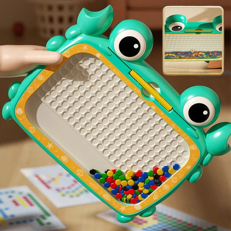 어린이용 게 모양 자석 그림판, 자석 구슬 펜이 포함된 대형 낙서판, 유아 교육용 몬테소리 장난감 선물