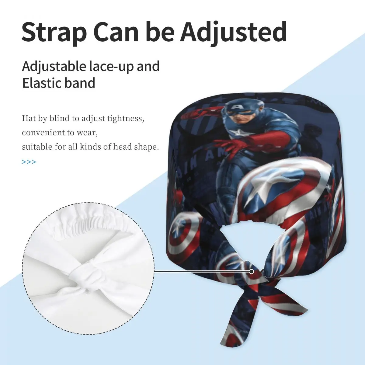 Benutzerdefinierte Cartoon Captain America Arbeitsmütze OP-Hüte Männer Frauen Coole Superheld Operationssaal Mütze Stillmütze Lab Works Hut
