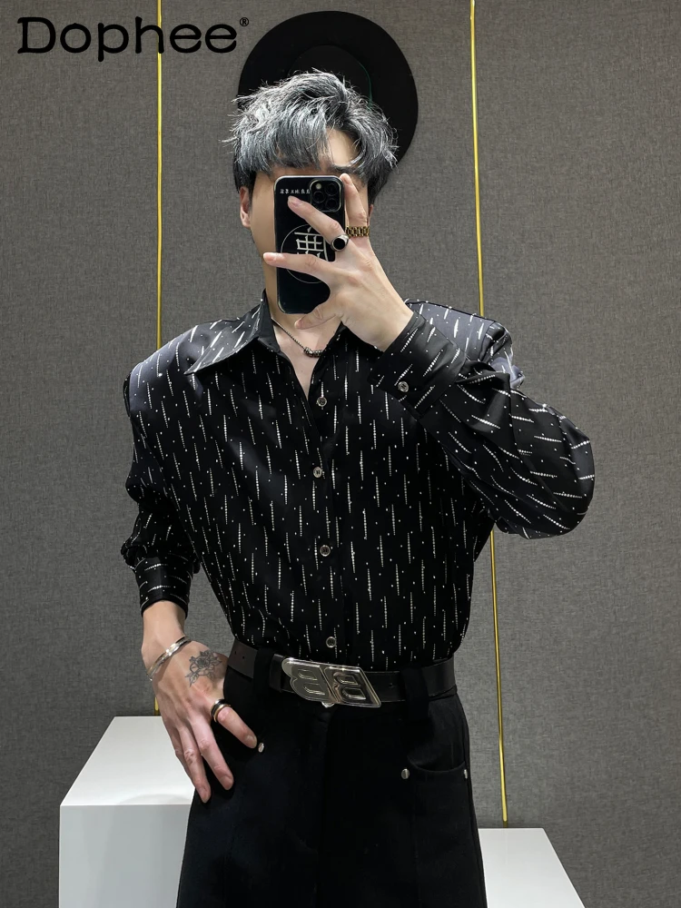 

Fashion Men's Starry Sky Heavy Rhinestone Long Sleeve Shirt Handsome Men's Spring New Trendy Versatile Shirt
