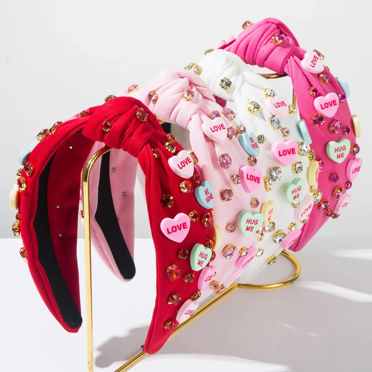 

2025 New Hot-selling Valentine's Day Heart-shaped Letter Headband Hand-knotted Diamond-encrusted Hair Accessories Hairpin