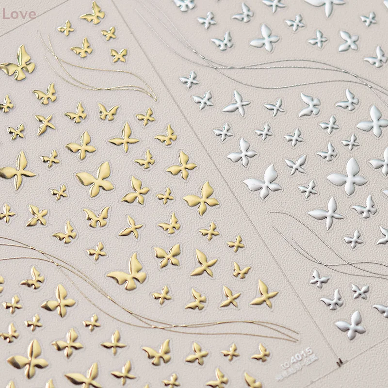 [L&P] ملصقات أظافر على شكل فراشة ترفرف ملصقات لاصقة خلفية على شكل فراشة بختم ساخن ملصق أظافر فضي