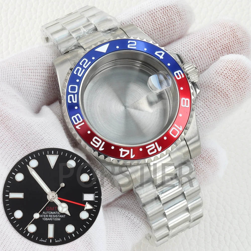 

Циферблат для часов NH34 28,5 мм, корпус 40 мм, сапфировое стекло, для механизма GMT NH34, синие светящиеся стрелки, детали для модификации часов